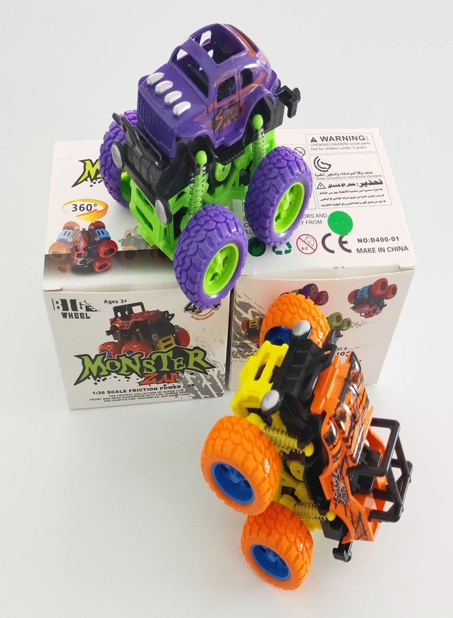 PULSBERY سيارات شاحنات الوحش من بولسبري رباعية الدفع، سيارات لعبة تعمل بالاحتكاك، مركبات رباعية الدفع للأطفال، متعددة الألوان (عبوة من قطعتين) - Image 3